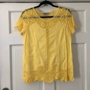 Miss Kelly Yellow Crochet Medallion Boho Top S